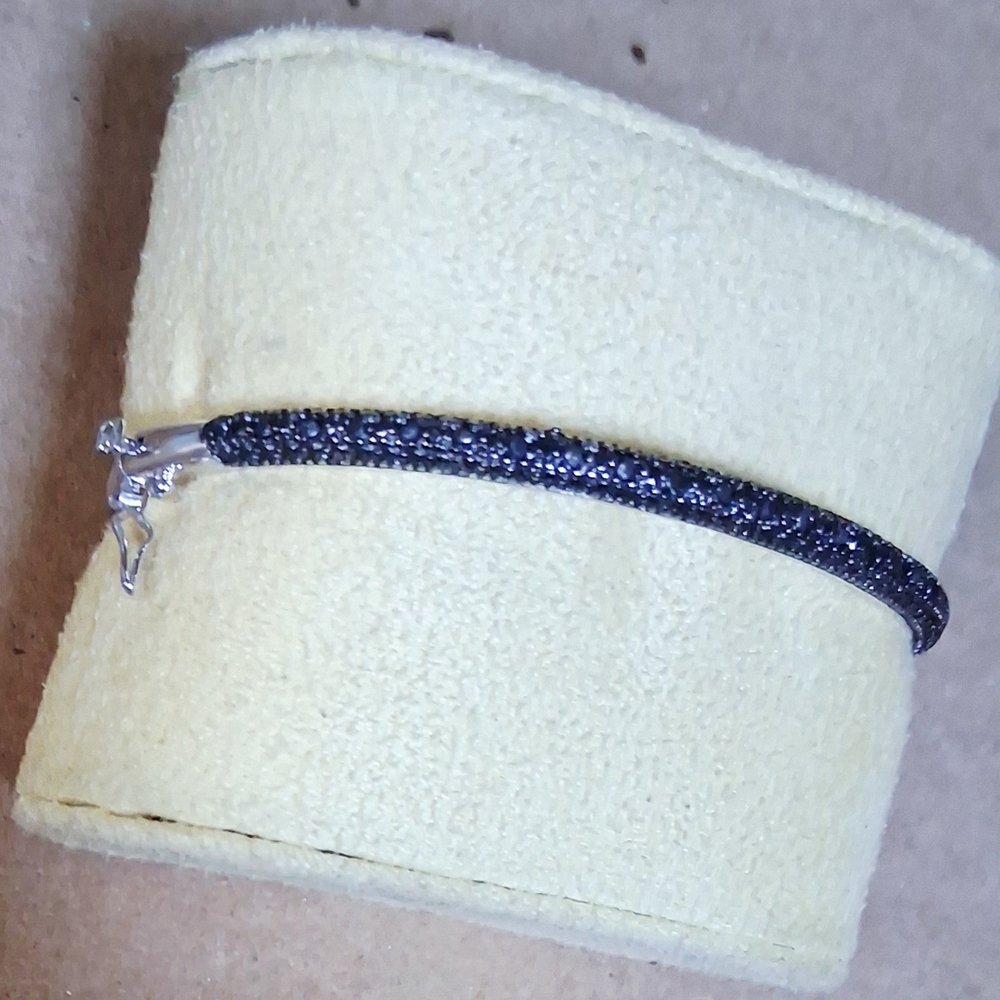 925 Sterling Silver Black Diamond Bracelet Size 7.5